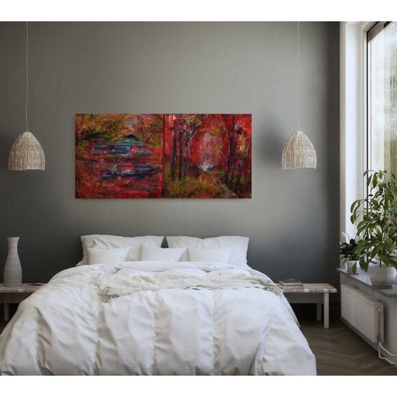 2 Panel Mixed Media Abstract Landscape 24x24 - Picture 3 of 7